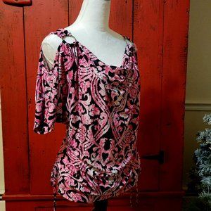 Isabella Rodriguez top, Pink and black print - Womans Large